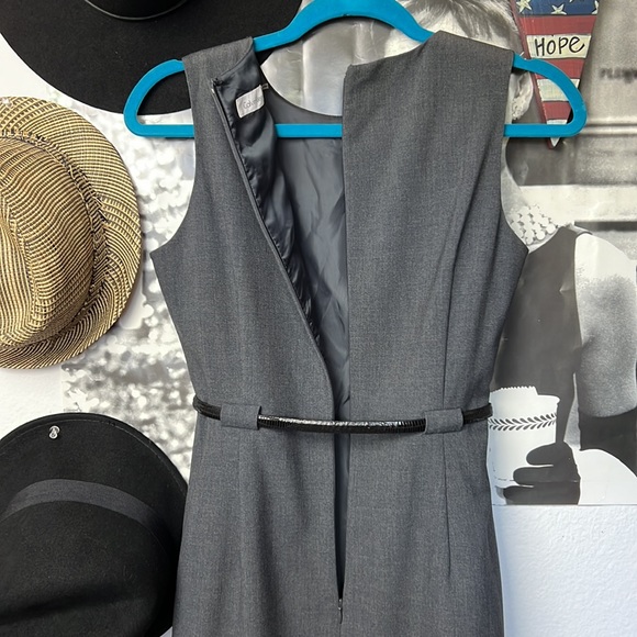 Calvin Klein Charcoal Belted Pencil Dress Size Petite 6 sleeveless back zip - Picture 8 of 13